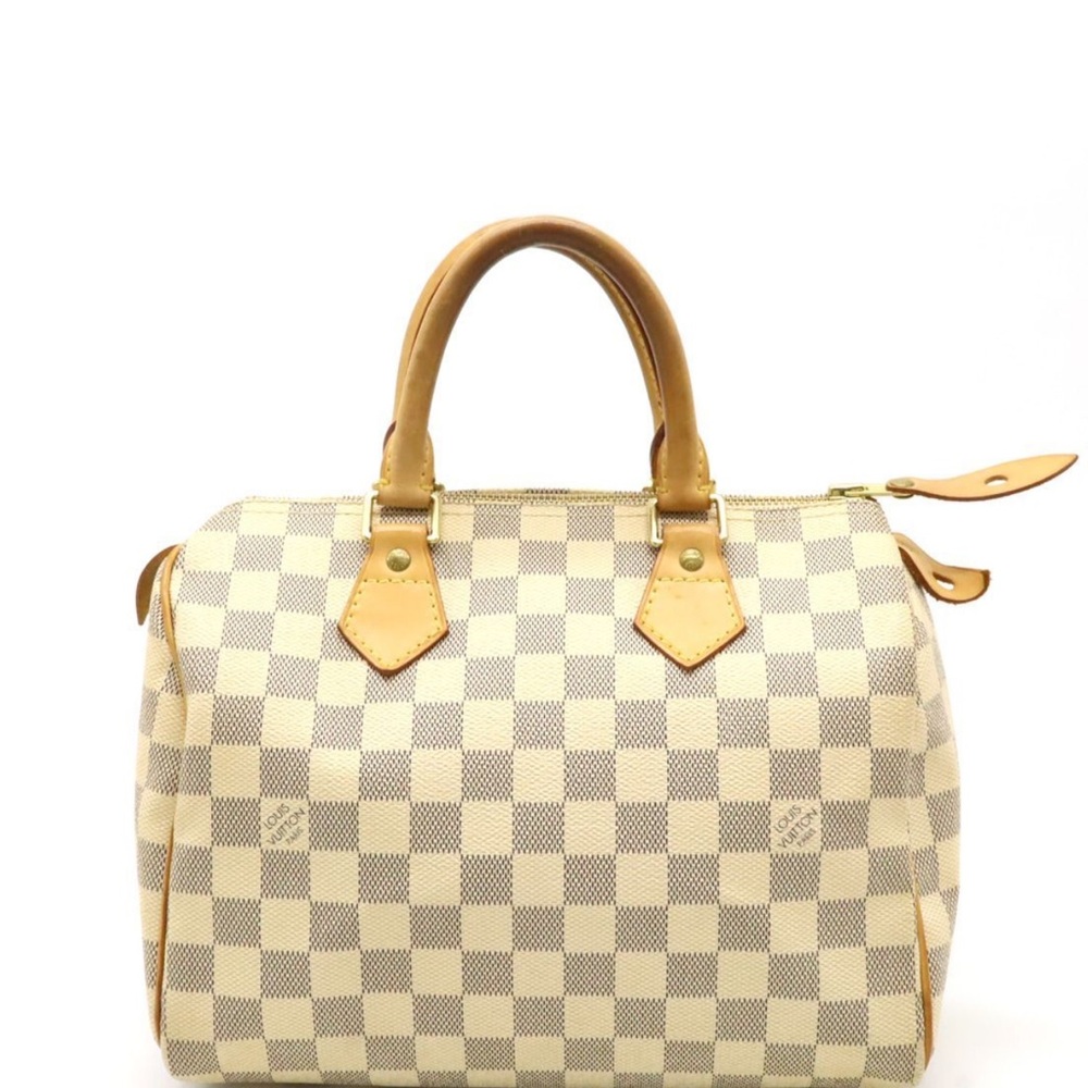 - Louis Vuitton speedy 25 Tan and Cream Checkered Satchel with Gold Accents - Picture 2 of 11